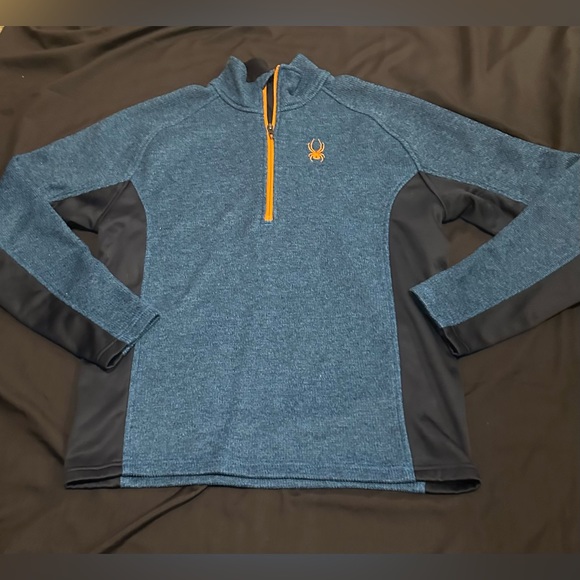 Spyder Mens 1/4 zip blue/grey heavyweight pullover sweater. Size medium - Picture 1 of 5